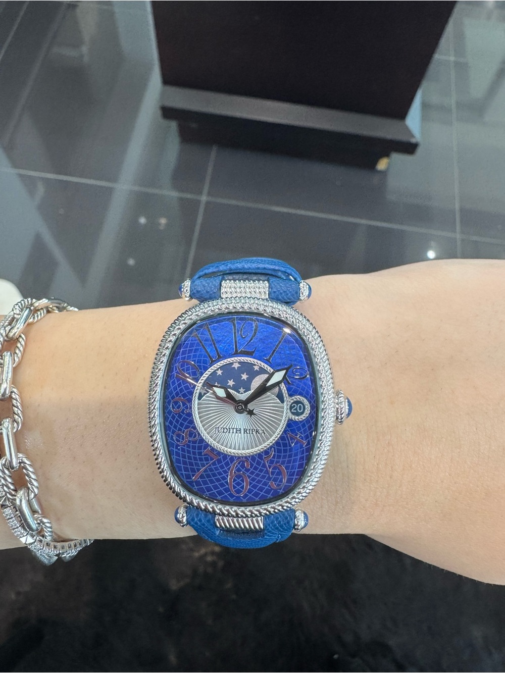 New Judith Ripka Stainless Steel Swiss Quartz Oval Moon Phase Watch